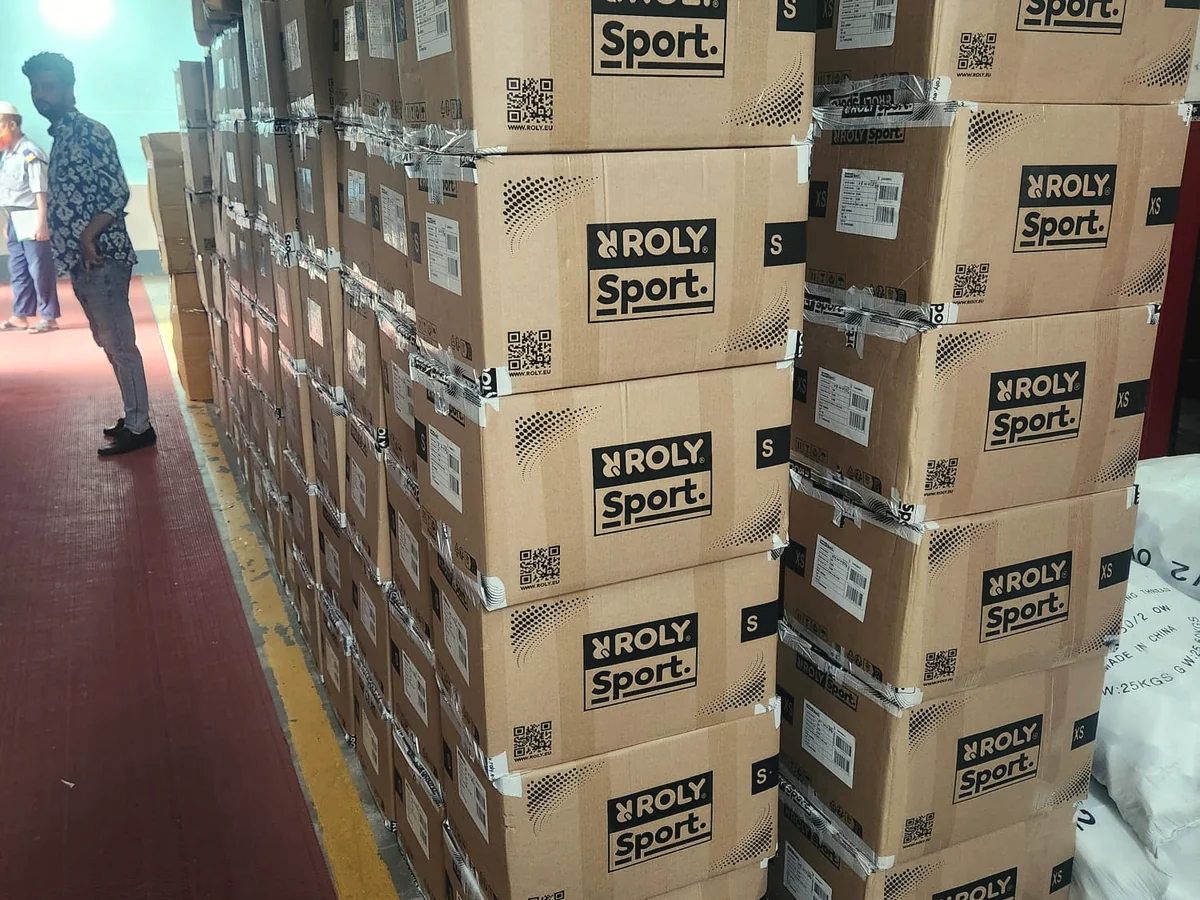 Rows of packed and labelled export cartons ready for shipment